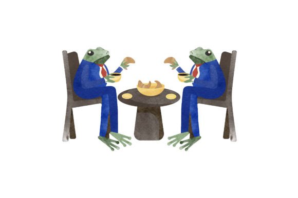 A Cute Craft Asset: Watercolor Frogs Drinking Coffee