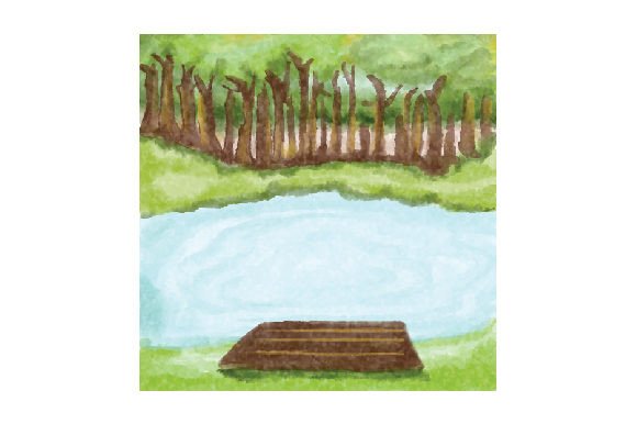 A Watercolor Fishing Scene for Crafts & Nature Ambience