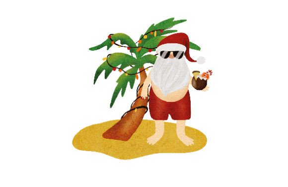 A Watercolor Hawaiian Santa for Crafts and Christmas Projects