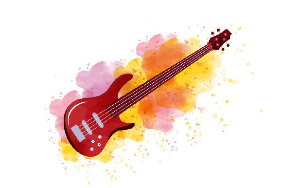 Bass Guitar, Watercolor Design for Music Crafts & Selling