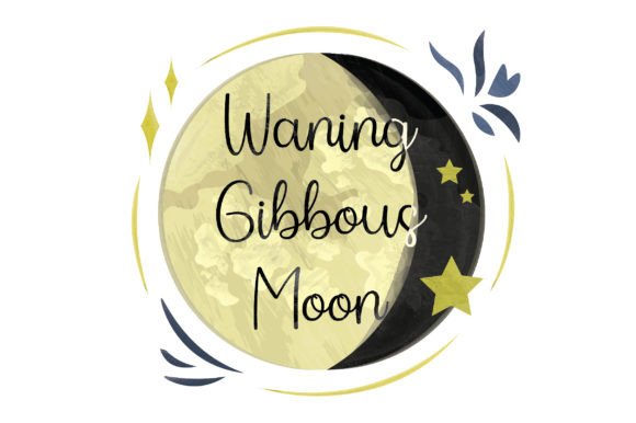 Waning Gibbous Moon Phase Watercolor for Pagan Crafts